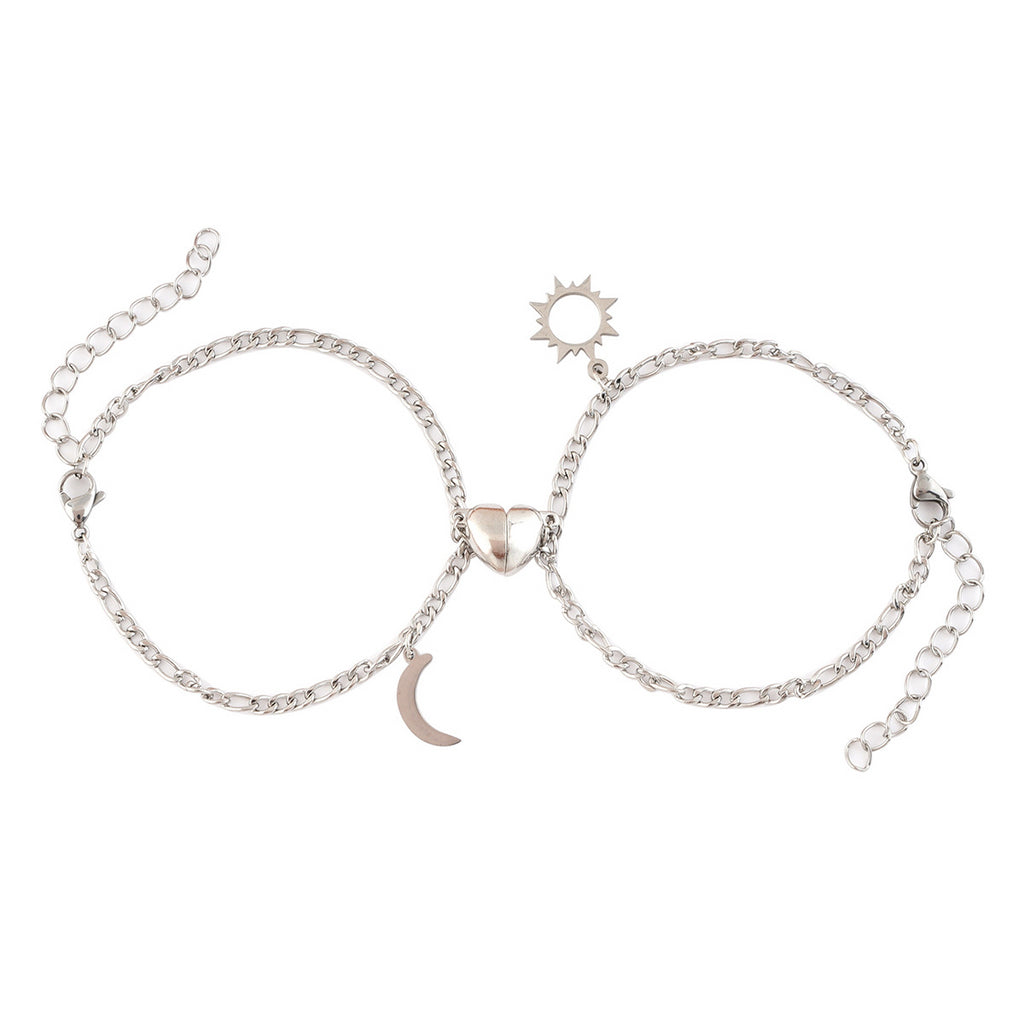 Coppia Bracciali in acciaio con ciondolo (mezzo cuore magnetico)
